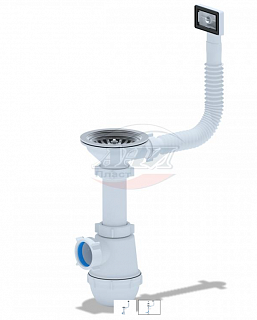 Сифон 3 1/2х40 бутылочный с отводом для стиральной машины, с переливом Ани пласт Грот А1045S (10)