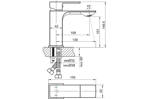 Смеситель д/умывальника OSTER картридж d35 3504 ARGO 44452