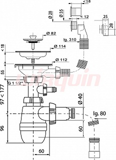 Сифон NEO 3 1/2х40/50с с отводом для стир/посуд. машины, перелив, гофра 800мм (30987091) (20)