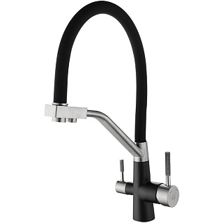 Смеситель д/кухни SOLID d35 нерж. под фильтр черный гибкий излив, гайка 3511 ARGO 43979