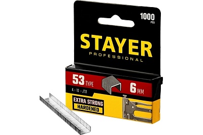 Скобы тип 53, 6 мм, узкие, STAYER 3159-06_z02, 1000 шт