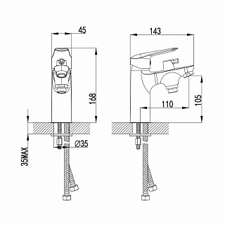 Смеситель на борт ванны на 1 отверстие с керамическим дивертором Torr, IDDIS, TORSB10i07