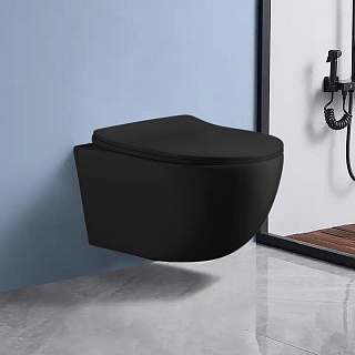 Унитаз подвесной Cerutti  SPA "ORLTER Aria MBF" безободковый ЧЕРНЫЙ МАТ, дюропл.с м/лифт CT10017
