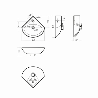 Умывальник "Веер"угловой 36х36см(Самара) 