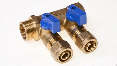 Коллектор с шар. краном   1" х 16 - 2 вых..красн.+син. "ViEiR" (VR702А) (36/1шт)	