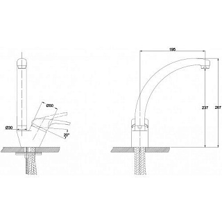 Смес д/кухни Kaiser County ф40 бок.(черный-мрамор) (55244-3)