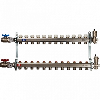 Коллектор 13-вых. нерж.ст. с кранами, терм., воздухоотв.. (SMS 0912 000013) STOUT