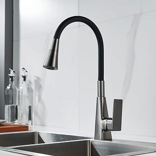 Смеситель д/кухни SHEVANIK гибкий излив оружейная сталь S543T-3