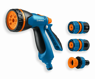 Набор поливочный GRINDA B-834, питолет В-8,конектор 3/4, конектор 3/4 автостоп, адаптер 1/2х3/4 PROLine(429113)(6)