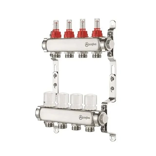 Коллектор с расходомерами 4-вых нерж. БЕЗ кранов  Aquasfera 9501-03