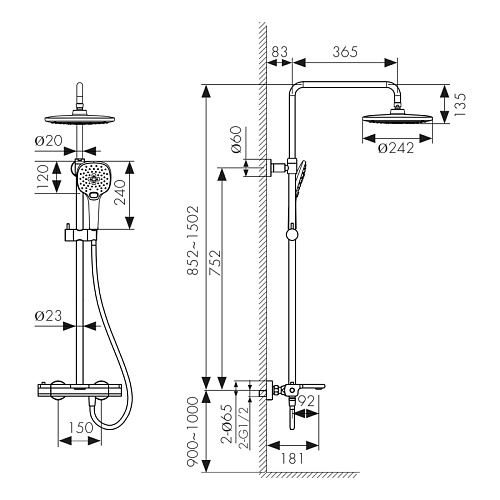 Душ. система KAISER Elite  душевая система  с термостатом  (01182)