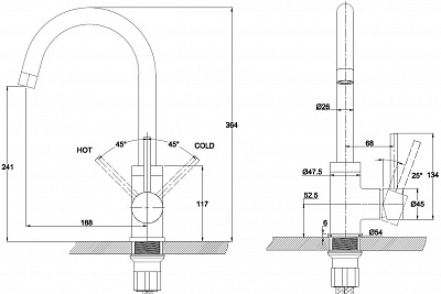 Смес д/кухни Kaiser Merkur бок. ф40 серебро (26544)