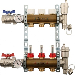 Коллектор 3-вых. латун. с расходомер. (SMB 0473 000003) STOUT