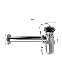 Сифон d-32 мм на раковину, мойку с отводом, нерж ст304,  хромированная (8723)