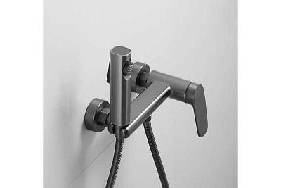 Смеситель с гиг. душ настенный оружейная сталь SHEVANIK S8505T-1