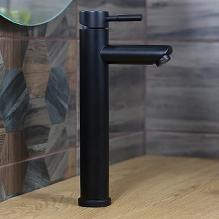 Смеситель д/умывальника  MELANA TONDO черный нерж. высокий (F610102B)