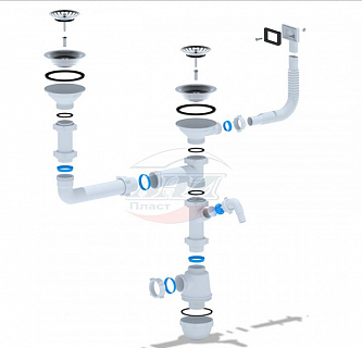 Сифон 3 1/2х40 бутылочный ДВОЙНОЙ разноуровневый д/мойки с пер и отводом с/м Ани  А7700S  (10)