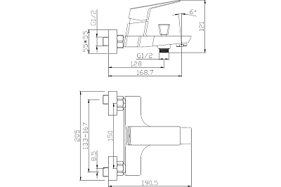 Смеситель д/ванны GRANO черный/хром d35  короткий излив  3505 ARGO 43301 ВЫГОДА!!