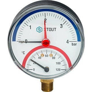 Термоманометр 0...10 bar 0...120' C с автомат.запорным клапаном Dn 80 1/2" (SIM-0005-801015) аксиальный