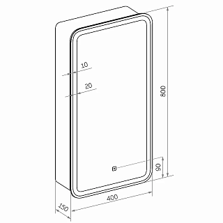 Зеркало-шкаф 40 "ELLIOTT-40х80" Правый с LED подсветкой и сенсорным выключателем Континент