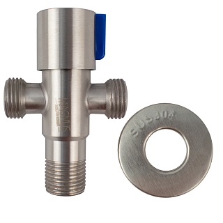 Кран MAGNUS угловой, 1/2"х1/2"х1/2 с двойным подключением воды  нерж.ст 304 (9272) 