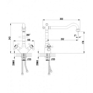 Смеситель д/кухни "Vintage " (2805В) высокий излив бронза LEMARK 