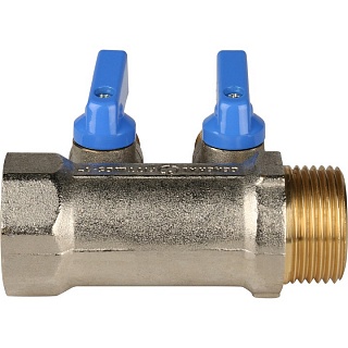 Коллектор с шар. краном синий 1"х1/2х2  (SMB 6201 011202) STOUT