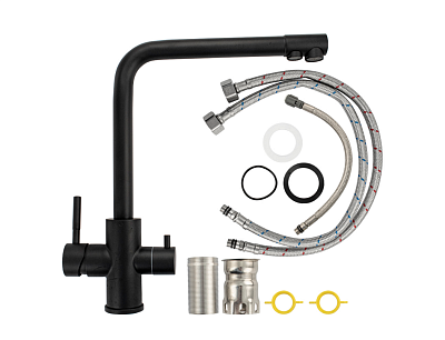 MAGNUS Смеситель д/кухни, ЧЕРНЫЙ Г-образный излив,под фильтр нерж. ст. марка 304, код: 91120