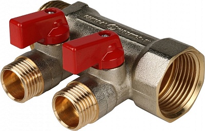 Коллектор с шар. краном красный 1"х1/2х2  (SMB 6200 011202) STOUT