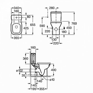 Унитаз-комп ROCA "DEBBA" сид.дюропласт (34299700+34199100+ZRU9302826)