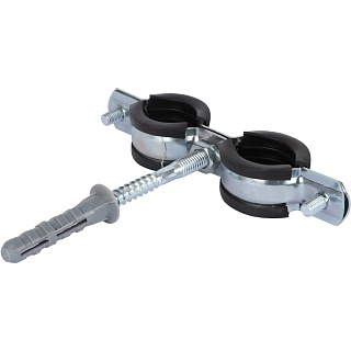 Крепление металл. двойное STOUT (25-29) 3/4"+ шпилька, шуруп, дюбель пластик (70) SAC-0020-200034 