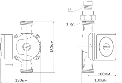 Насос цирк. PRIME-B1-256-180 DN25, PN10, Qmax= 3.7м3/ч, Hmax=6м, Tmax=110°С, 220В, с гайками (5016) Aquario
