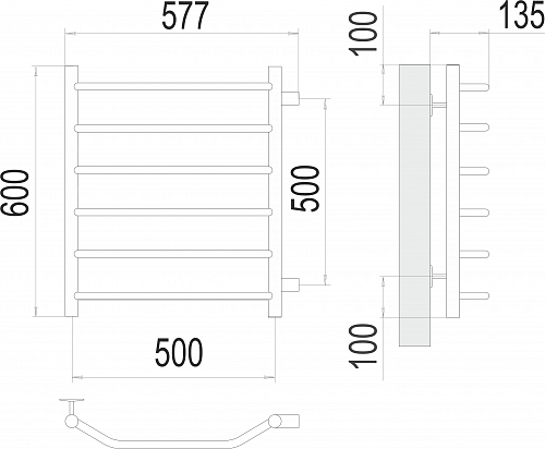 Полотенцесушитель 500х600 П6 "Виктория" черный матовый (RAL 9005) TERMINUS