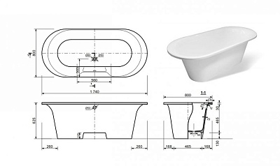 Ванна литьевой мрамор Эстет Лаура,170х70 + ножки