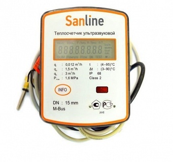 Теплосчетчик Sanline Ду15, 1.5 м3/ч, M-Bus ультразвуковой, в комлекте c присоед и краном АКЦИЯ