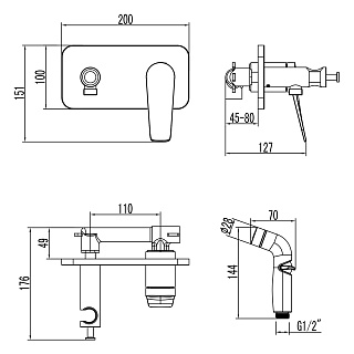 Смеситель с гигиеническим душем встраиваемый "Bronx" (LM3720GM) графит LEMARK 
