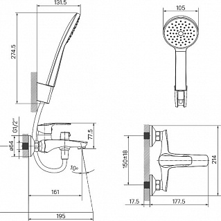 Смеситель для ванны, сатин, Ray, IDDIS, RAYBN02i02