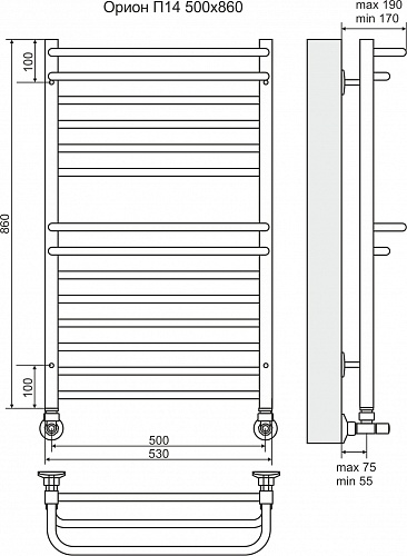 Полотенцесушитель 500х1000 П18 "Орион" TERMINUS 