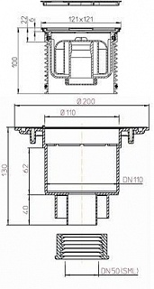 HL 310 NPr  вертикальный трап с "сухим" сифоном DN50/75/110 решетка 123 Х 123 новый арт. 121823 (аналог арт. 109899)