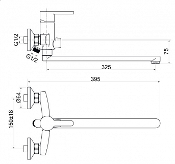 Смеситель д/ванны TITAN картр. d35  длинный излив 35-L35/K  ARGO 41990 