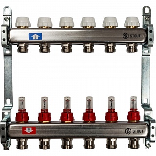 Коллектор 7-вых. нерж.ст. с расходомер. (SMS 0917 000007) STOUT