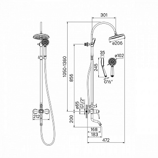 Смеситель для ванны с верхним душем, Oldie, IDDIS, OLDBR3Fi06