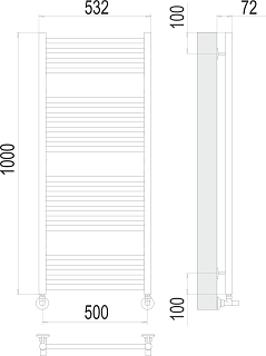 Полотенцесушитель 500х1000 П20 "Аврора" (4+6+6+4)+уголки+эксцентрики+отражатели TERMINUS
