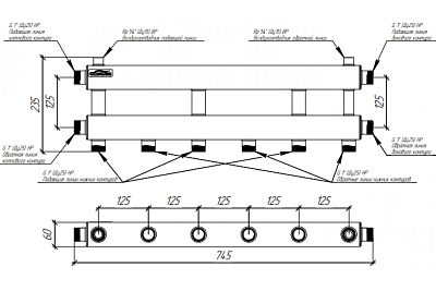 Модульный коллектор MK-60-4D Pmax=60 кВт (3 вниз, 1 в сторону) ст. 09Г2С EPP