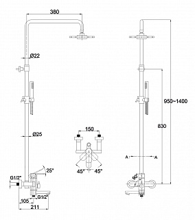 Душ. система KAISER Sonat бронза (34188-1)