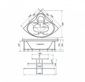 Ванна акриловая  TRITON Сабина  1600 x 1600 мм, в комплекте с каркасом
