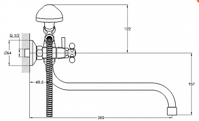 Смеситель д/ванны G-lauf (JMX7-A605) крест кер. 