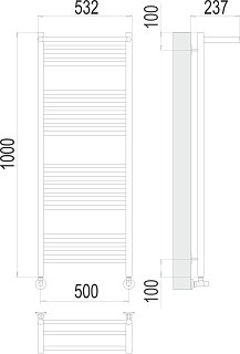Полотенцесушитель 500х1000 П20 "Аврора" (4+6+6+4) с 1 полкой +уголки+эксцентрики+отражателиTERMINUS