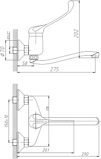 Смеситель д/раковины Haiba HB4654 настенный хром с хирург.ручкой