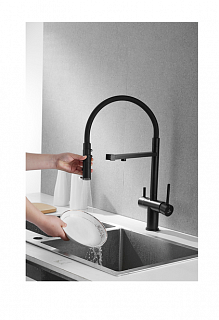 Смеситель д/кухни ROSE под фильтр с гибким изливом черный R958H